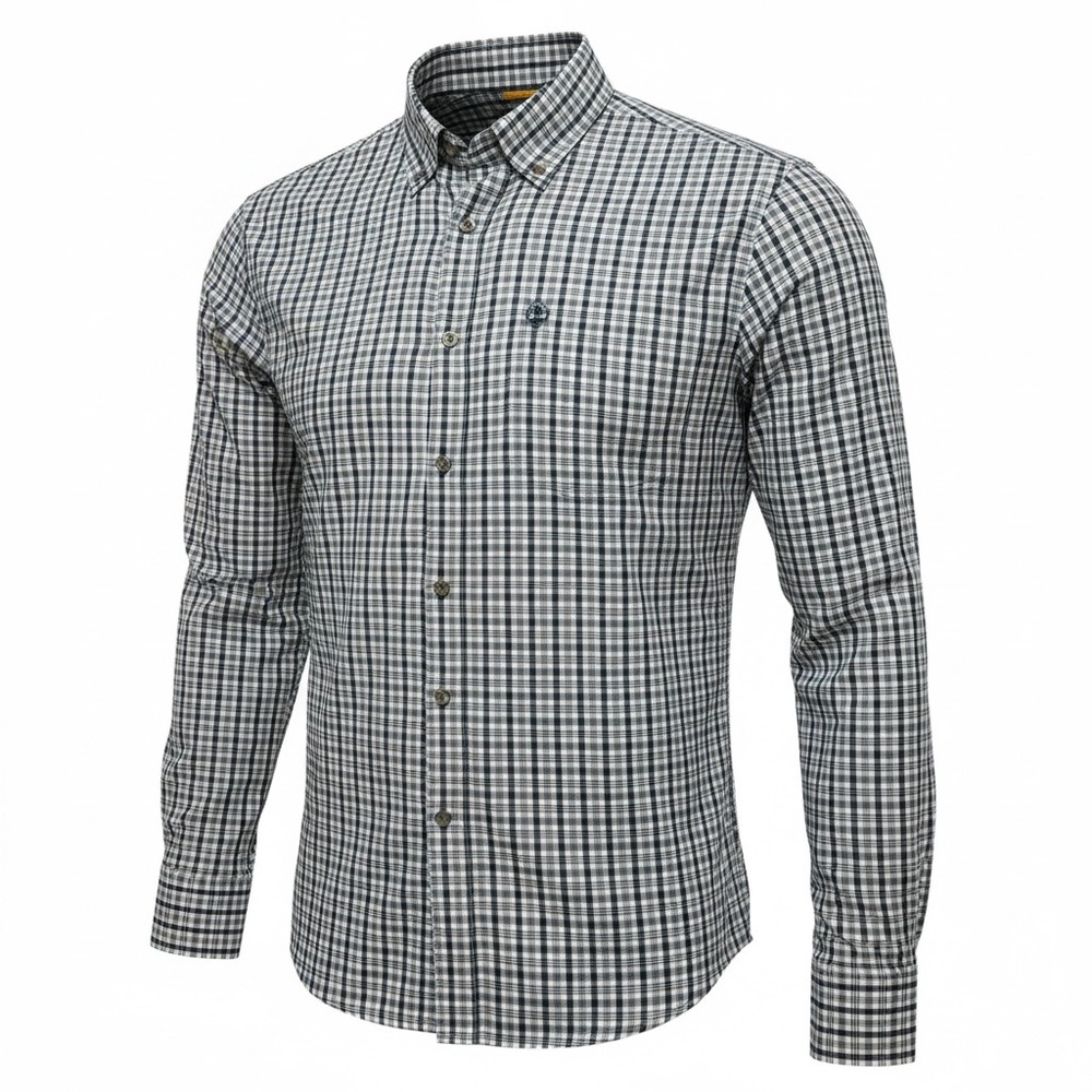 Timberland Men's Black and White Plaid Shirt 100% cotton size Large EUC